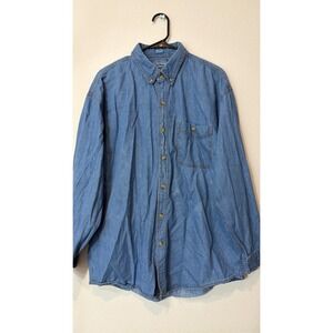 AllSport Denim Shirt Men XL Blue Good Horse Graphic Back Button Down Long Sleeve